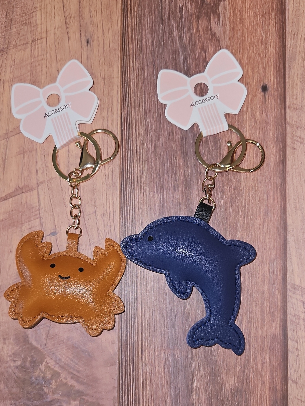 Crab Or Dolphin Faux Leather Keychain New